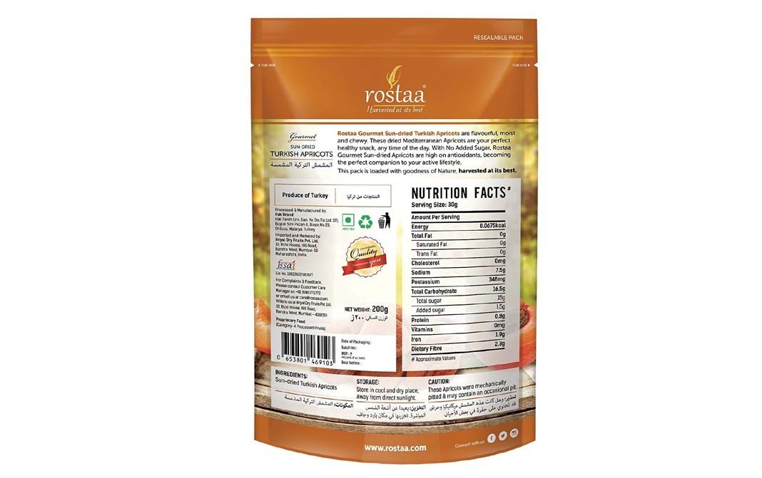 Rostaa Organic Turkish Apricots    Pack  200 grams
